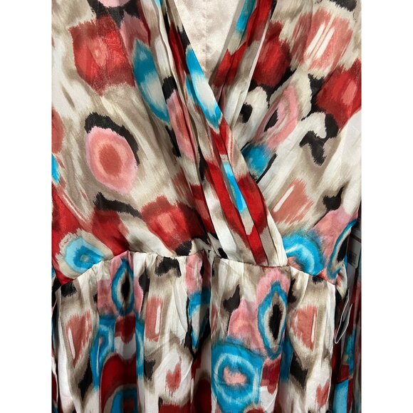 Laundry By Shelli Segal Colorful Abstract Print Wrap Dress Size 12 With Long She - Picture 4 of 13